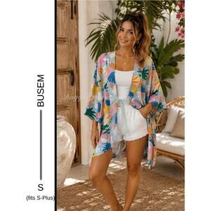 MSRP: $59 | ✨Reworked Busem Tropical Print Viscose Kimono Size S (Fits S–Plus) ✨